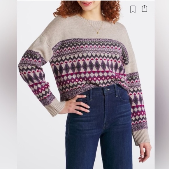 Harper Lane Logan Fairlsle Crewneck Sweater Merino Wool Sz Medium - Picture 1 of 5